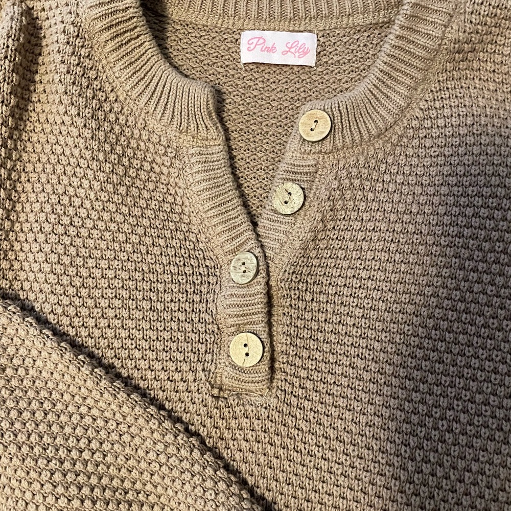 Pink Lily Tan Knit Sweater